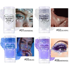 MEPHILIMIA Holografisches Glitzer Stick Set für Gesicht Körper Chunky Mermaid Sequins, Long-Lasting&Wasserfest Für Festival Karneval Maskenball Haar Lippen Nägel Glitzer Make-up Kosmetik (01+02+05+06)