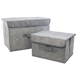 Storage Baskets with Lids, Pack of 2 Storage Chests, Grey, Fabric Storage Boxes Set for Storage Organiser Units, Homes and Offices, Storage Boxes, Grey Storage Baskets, Storage Box, Storage Unit Cubes