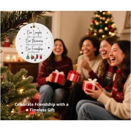 Friend Christmas Ornament Ceramic – Double Sided Best Friend Ornament for Women, Friendship Gift for Female, Sister, Coworker, Tree Decoration Keepsake, Idea for Her