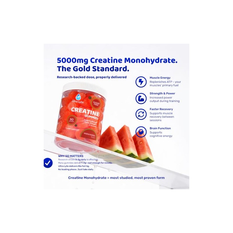 Ultra Lyte Creatine Monohydrate Gummies 5g, 90 Gummies, Watermelon