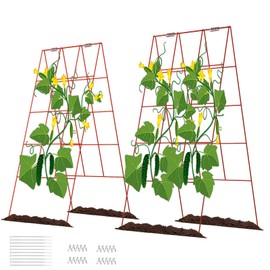 DOEWORKS Cucumber Trellis, 39" High Foldable A Frame Garden Trellis, 2 Pack, Plant Support for Climbing Cucumber, Beans, Tomatoes, Flowers, Red