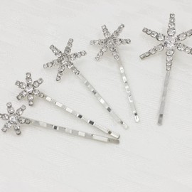5 PCS Stars Hair Bobby Pins for Women Silver Snowflake Hair Clip Crystal Rhinestones Hair Accessories for Holiday Wedding Birthday Bridal Prom Hairpin