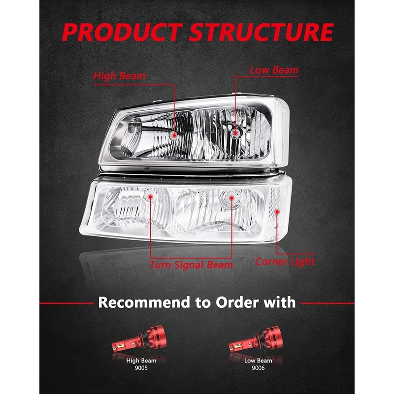 KAX Front Headlight Assembly Compatible with Silverado 1500/2500 HD/3500, 3500