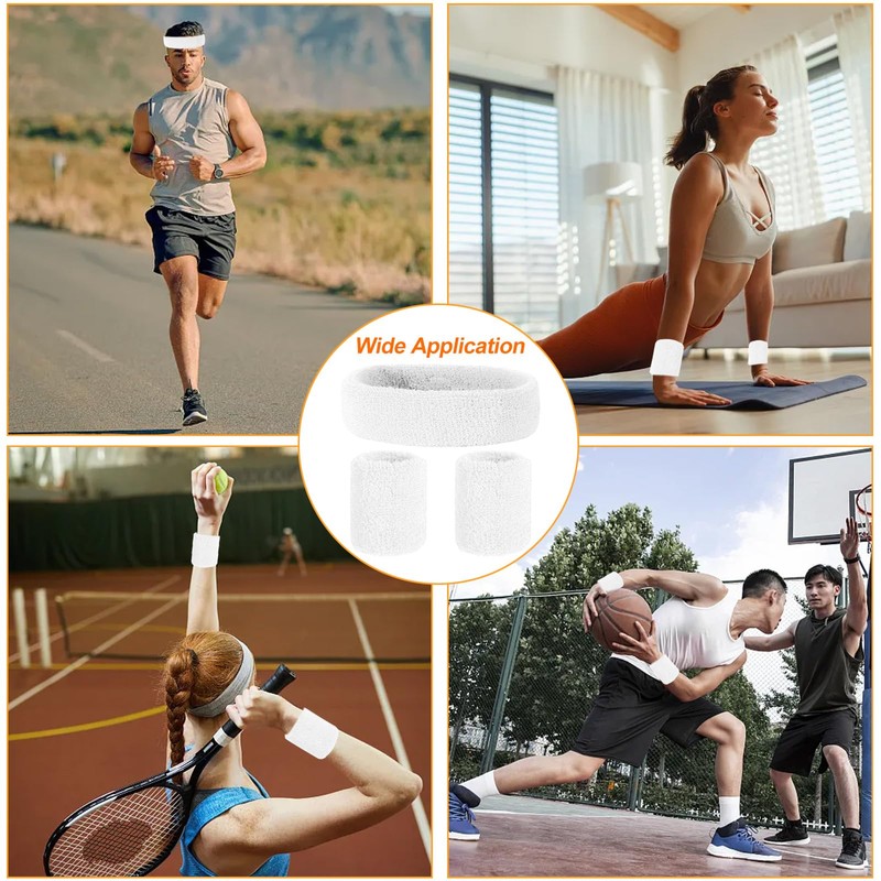3 Pcs Headband Wristband Set, Sports Headband Wristbands, Cotton Sweat