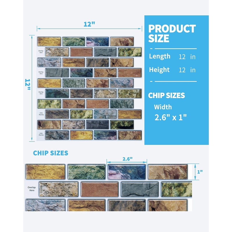 Art3d 10-Piece Peel & Stick Kitchen/Bathroom Backsplash Tiles, 12" X