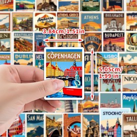 50PCS Europe Travel Sticker - Europe City Stickers for Suitcases, Journals, Laptops, Water Bottle, City Landmark Sticker for Travelers, Students & Craft Enthusiasts