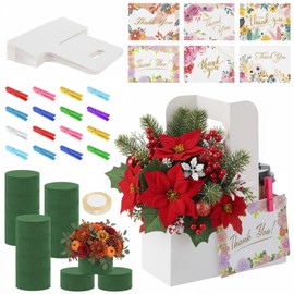 Reallnaive 16 Pack Christmas Gift Flower and Coffee Carrier Kraft 2 Cup Drink Carrier with Handle Coffee Cup Holder with Floral Foam for Thanksgiving Xmas Wedding Baby Shower Birthday Party Favors