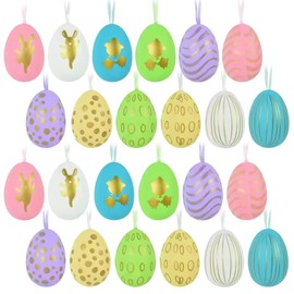 Pack of 24 Easter Eggs for Hanging, Plastic Easter Eggs with String, Plastic Eggs Easter, Easter Eggs Decoration, Plastic Easter Eggs, Easter Decoration for Indoors, Outdoors and Easter Shrub