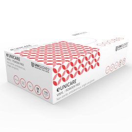 Unigloves Unicare Vinyl Disposable Gloves - Multipurpose, Powder and Latex Free Examination Gloves - Box of 100 Gloves, Red, Medium (GS0113)