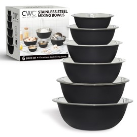 COOK WITH COLOR Stainless Steel Mixing Bowls Set - Nesting Bowls, 6 Pieces, Black