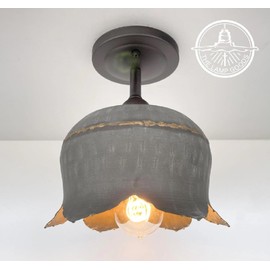 The Lamp Goods Rustic Galvanized Ceiling Light Fixture Lotus Design - Farmhouse Lighting Kitchen Antique Bathroom Industrial VintageCottage Chandelier Flush Mount Cabin Metal