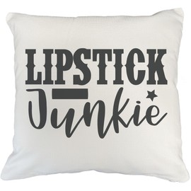 Lipstick Junkie, Title for Lipstick Lovers - Beauty Themed Merch for Makeup Artist or Cosmetologist, Gift for Makeup Lovers, Pillow Cover, White 20X20 in