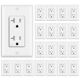 BESTTEN 20 Pack 20 Amp Decor Wall Receptacle Outlet, 20A Tamper-Resistant (TR) Electrical Outlet with Wallplate, Residential and Commercial Use, White