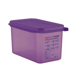 Araven Allergen Polypropylene Plastic 1/4 Gastronorm Sized Food Storage Container with Airtight Lid Included | Purple | Capacity: 4.3 Litre | CM787