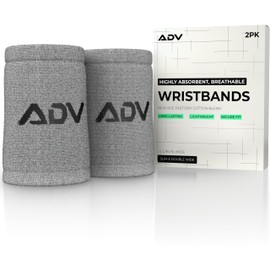 ADV Tennis Wristbands with New Age Polyester Cotton Blend - Ultra Absorbent Wrist Sweatbands - Doublewide & Slim Wrist Bands for Sweat - 4 Pack or 2 Pack (2-Pack Gray, S)