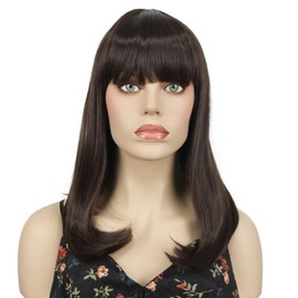 Aimole Long Straight Bob Wig Cute Flat Bangs Synthetic Women Wigs (Chestnut Brown)