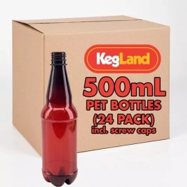 BrewMaster PET Beer Bottles - 500 mL (Case of 24) Plastic with Caps, Reusable No Tools need