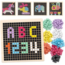 Coogam Holz Mosaik Puzzle, 370PCS Form Musterblöcke mit 8 Farben, Pixel Brettspiel STEM Montessori Spielzeug Geschenk für Kleinkinder Kinder Jungen Mädchen Alter 4 5 6 7 Jahre alt