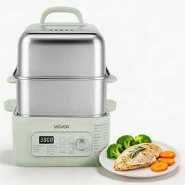 VEVOR Electric Food Steamer 13.7 QT 2-Tier Stainless Steel for 3-6 Servings, 1500W Vegetable & Meal Steamer for Cooking with 9 Pre-Programmed Settings