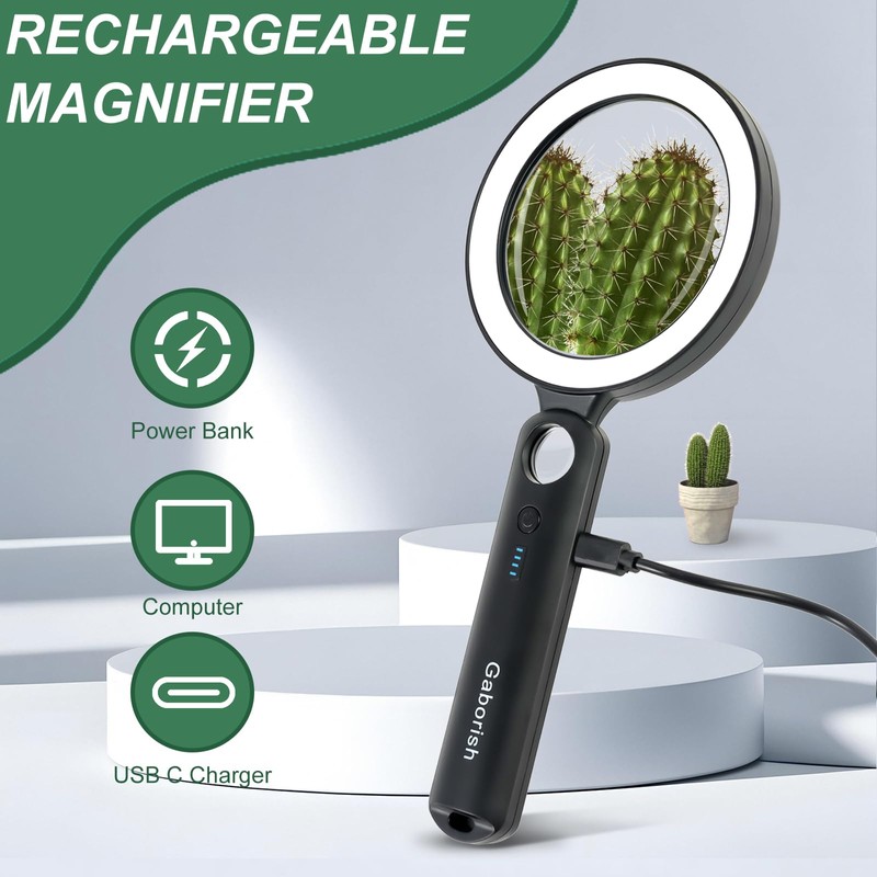 Magnifying Glass with Light, 10X 30X Handheld Real Glass Magnifier