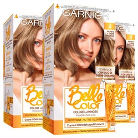 3 x Garnier Belle Color Haarfarbe, permanent, nährend, aufhellend, natürliches Ergebnis mit Weizenkeimöl, Farbe 4 Naturaschblond – 3 Packungen
