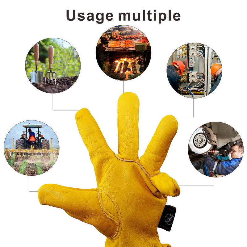 Kim Yuan Leather Work Gloves for Gardening/Cutting/Construction/Farm/Motorcycle, Men & Women,