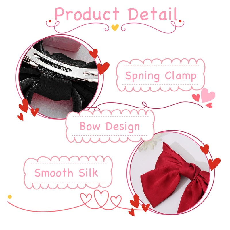 Leogony 2 Pcs Hair Bow Clips for Women, Soft Satin