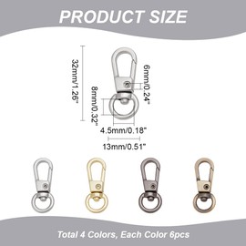 PH PandaHall 24pcs 4 Colors Swivel Lobster Claw Clasps 360 Degree Swivel Trigger Snap Hooks for Keychain Lanyard Making Handbag Chain Buckles Bag Belting Connector Sewing Project