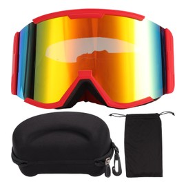 Adult Ski Goggles Double Layer Anti Fog Large Field Cylindrical Snow Goggles Windproof Climbing Glasses Red Frame Red Lens