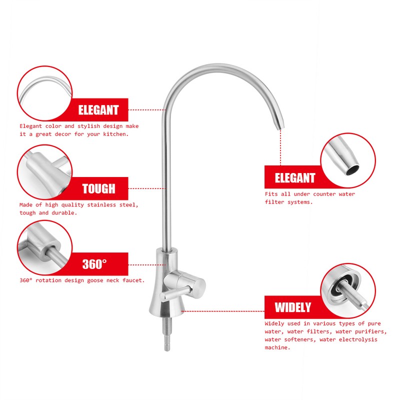 1/4'' Zinc Alloy Kitchen Faucet Tap Chrome Reverse Osmosis RO