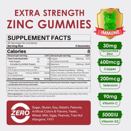 Zinc Gummies + Copper, Selenium, Vitamin C & D3, Fermented Zinc Supplements for Women and Men with Elderberry for Daily Immune Support, Powerful Antioxidant, High Absorption, Vegan, Sugar Free, 2 Pack