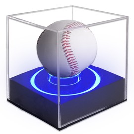 Baseball Display Case, Tendak Acrylic Baseball Holder with RGB Light Base, UV Protected Clear Baseball Cube Case Baseball Stand, Light Up Display Case for Memorabilia Balls
