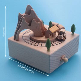 Giilayky Wooden Musical Box Featuring Mountain Tunnel With Small Moving Magnetic Train Plays