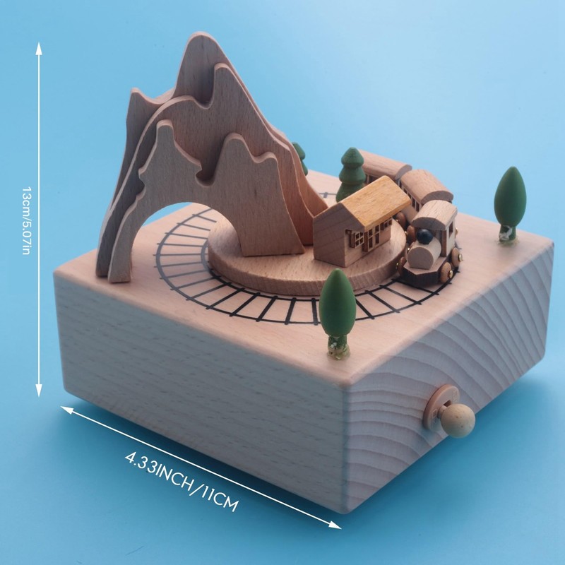 Giilayky Wooden Musical Box Featuring Mountain Tunnel With Small Moving