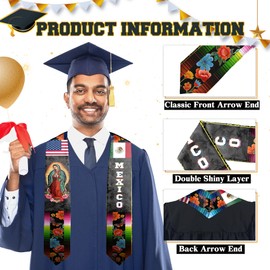 Aomutrsn Mexican Graduation Sash,Mexico Graduation Honor Stole 2025,Mexican American Flag Scarf Class of 2025,Color5