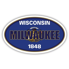 3 Pack 2x3 inches | Milwaukee City Wisconsin State Flag | WI Flag Milwaukee County Oval State Colors Construction Toolbox, Hardhat, Lunchbox, Helmet, Mechanic, Luggage