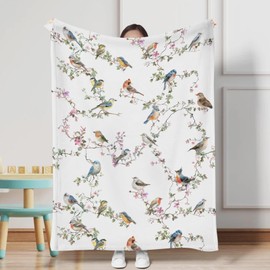 Watercolor Sparrow Spring Floral Baby Blanket for Boy Girl Birds Flowers Leaves Flannel Receiving Blanket Animal Soft Swaddle Blanket Breathable Newborn Infant Nursery Toddler Crib Bed Blanket 30x40