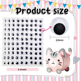 TOAOB 4 Sheets Googly Eyes Stickers Self Adhesive Wiggle Eyes 12mm Plastic Craft Sticker Eyes for DIY Crafts Scrapbooking Decoration