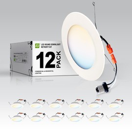 ASD Flat Trim Retrofit LED Recessed Lighting 6 Inch | Ultra Thin White 12W 1021LM Wet Rated Dimmable Downlights | 2700K-5000K Adjustable Recessed Light Fixtures | Disk Can Lights, ETL 12 Pack