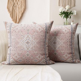 SZXYCZL 2Packs Boho Pillows Covers 20×20 inch, Linen Bohemia Carpet Pattern Decorative Couch Throw Cushion Covers for Living Room Bed Outdoor Pillow Case-Pink