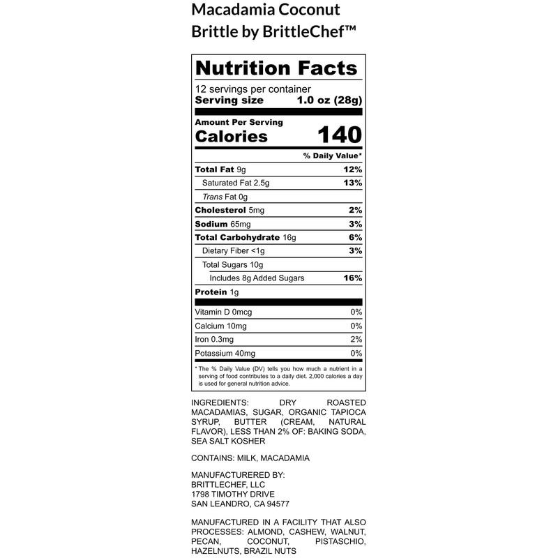 Brittle Chef Macadamia BrittleLux, Premium Nut Brittle Candy, 12 oz