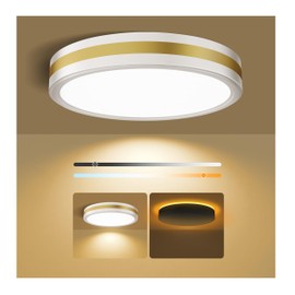 Lightania 13 Inch LED Flush Mount Ceiling Light Fixture with Night Light, 25W 2500LM 2700/K/3000K/4000K/5000K/6500K Adjustable, Dimmable Ceiling Lights for Bedroom, Kitchen, Hallway, ETL, White Gold