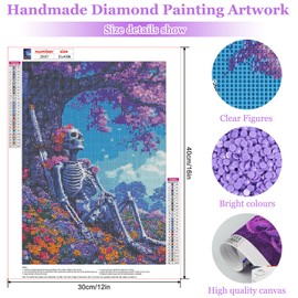 MAXBYE Skull Flower Diamond Painting Kits for Adults, DIY Skull Skeleton Diamond Art Kits, Full Round Drill 5D Full Drill Crystal Rhinestone Gem Art Craft for Home Wall Decor 30x40cm