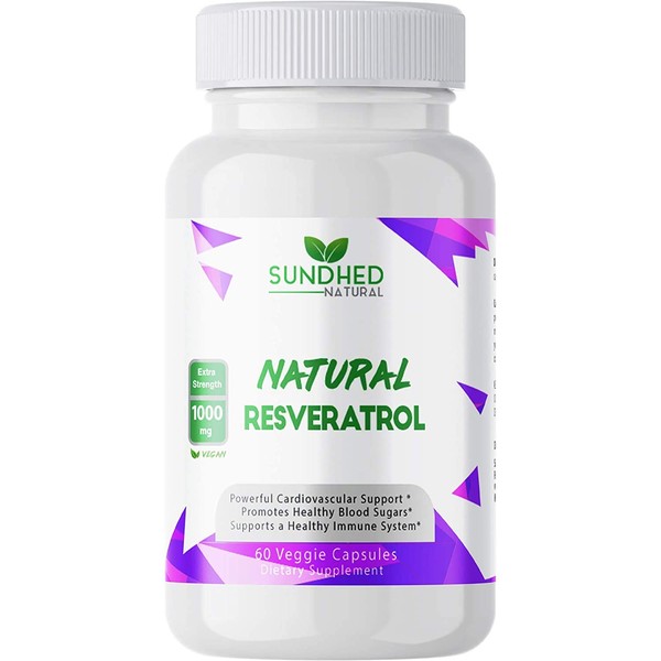 Resveratrol | Sundhed | Suplemento | Suministro para 30 Días | 1000 mg | 60 Cápsulas