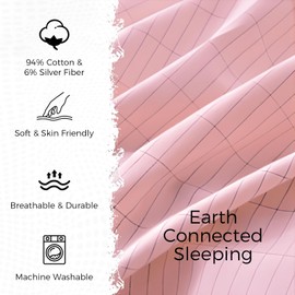 Grounding Fitted Sheets, Earthing Sheets, 95% Organic Cotton+ 5% Pure Silver Fiber, Grounded Sheets with Grounding Cord, Conductive Earthing Bed Sheet Grounding Cover for Better Sleep (Pink, Queen)