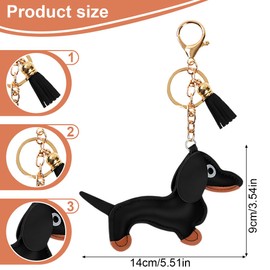 WeddHuis 1 x Dachshund Keyring Cute Puppy Dog Bag Pendant Leather Lucky Charm Gifts for Favourite Person Women Men Children Birthday Key Ring (Black)