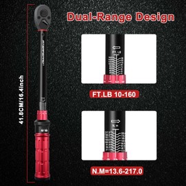 ATsafepro Torque Wrench 1/2 Drive -Dual Scales 10-160 Ft-Lb /13.60-217 Nm,1/2 Torque Wrench-High Precision ±3%,Tire Torque Wrench-72 Tooth Dual-Direction,Torque Wrench 1/2 for Bikes, Moto & Cars