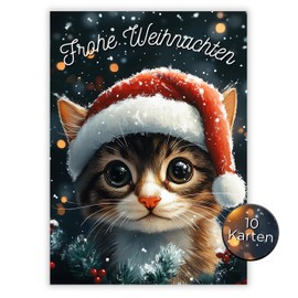 HIDEBLOOM I Christmas Card Set Cat I Pack of 10 I DIN A6 (10.5 cm x 14.8 cm) I Christmas Card Set I Christmas Postcards I Christmas Card I Greeting Cards Christmas Cat