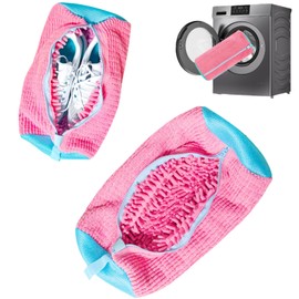Shoe Washing Machine Bags: Sneaker Laundry Bags with Zipper Lock & Protective Mesh – Reusable Shoe Cleaner Bag for Washer & Dryer(Pink 2 Pcs)