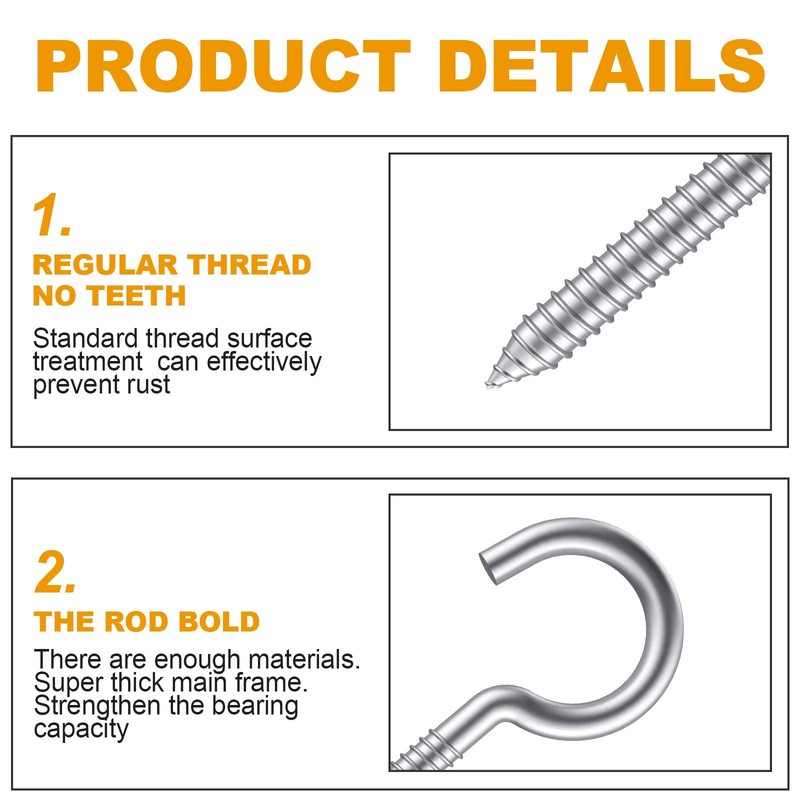 ZUSFUL 3.2 Inches 304 Stainless Steel Screw Eyes 6 Pack,Heavy